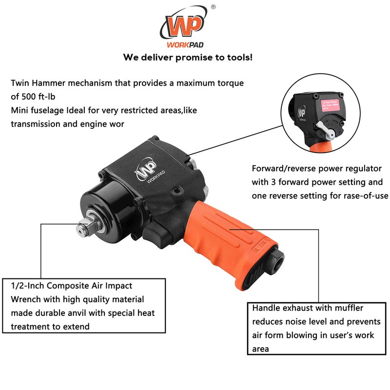 WP WORKPAD WORKPAD 1/2-Inch Mini Air Impact Wrench with Twin Hammers, Pneumatic Tools - Image 4